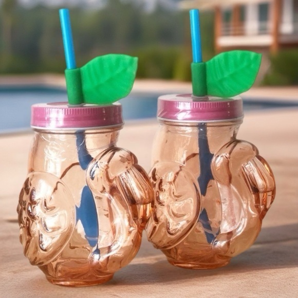 Target Bullseye Flamingo Mason Jar 16oz. Glass Tumblers With Straw (2) - Picture 1 of 10